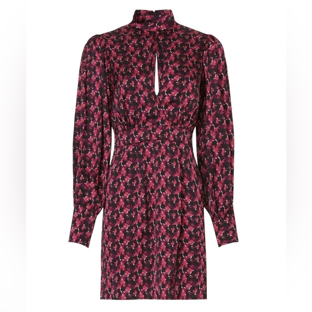 Ronny Kobo Collection Black and Pink Floral Long Sleeve Dress Flawed